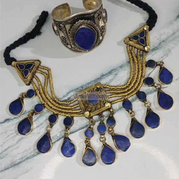 Black Friday Vintage Style Boho Stone Choker Necklace and Cuff - Picture 2 of 4